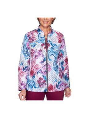 ALFRED DUNNER Women's 16P Quilted Floral Zip Jacket Autumn Harvest Petite